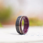 (In-Stock) Weathered Maker's Mark and Purple Heart Liner w/Offset Rose Gold & Coffee Edge - Size 7.5/8mm Wide