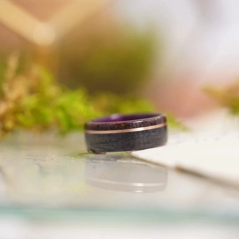 (In-Stock) Weathered Maker's Mark and Purple Heart Liner w/Offset Rose Gold & Coffee Edge - Size 7.5/8mm Wide