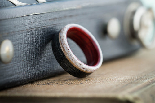 (In-Stock) Weathered Maker's Mark & Bloodwood Liner w/ Elk Edge & Offset Bronze  - Size 7.5/8mm Wide