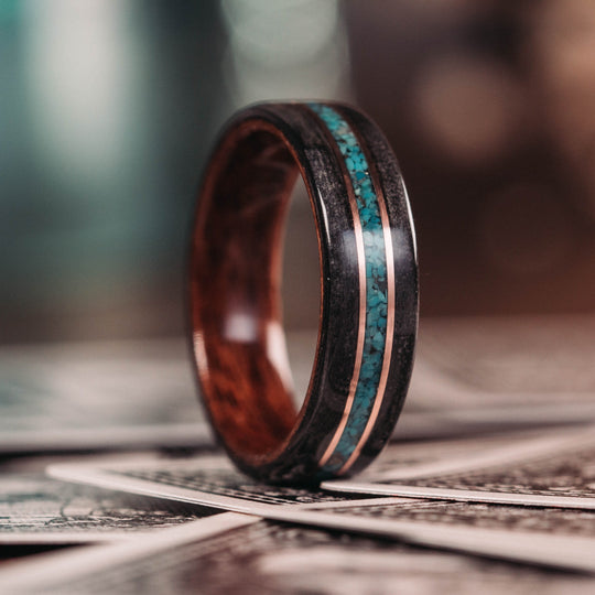 (In-Stock) Weathered Maker's Mark & M1 Garand Liner w/ Turquoise and Rose Gold - Size 12/7 mm Wide