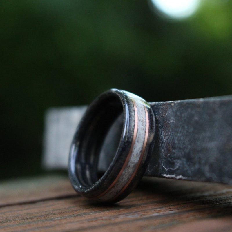 (In-Stock) Weathered Maker's Mark & Elk w/Double Rose Gold - Size 7.5/7 mm Wide