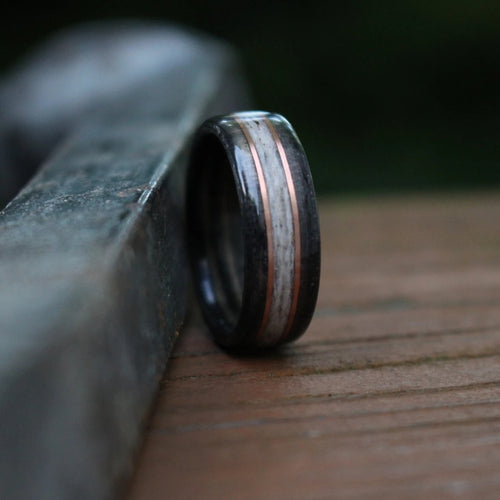 (In-Stock) Weathered Woodford Reserve & Elk w/Double Rose Gold - Size 12/9 mm Wide