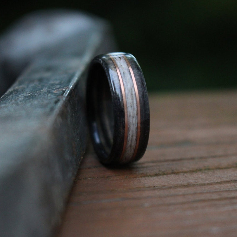 (In-Stock) Weathered Buffalo Trace & Elk w/Double Rose Gold - Size 9.5/9mm Wide