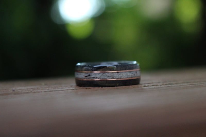(In-Stock) Weathered Buffalo Trace & Elk w/Double Rose Gold - Size 9.5/9mm Wide