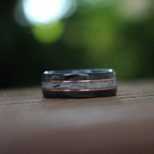 (In-Stock) Weathered Buffalo Trace & Elk w/Double Rose Gold - Size 9/9mm Wide