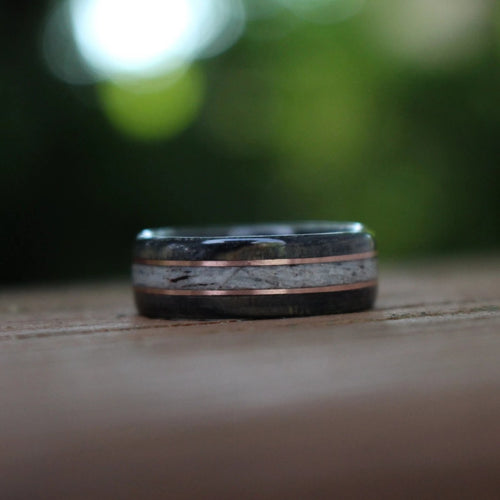 (In-Stock) Weathered Maker's Mark & Elk w/Double Rose Gold - Size 10.75/7 mm Wide
