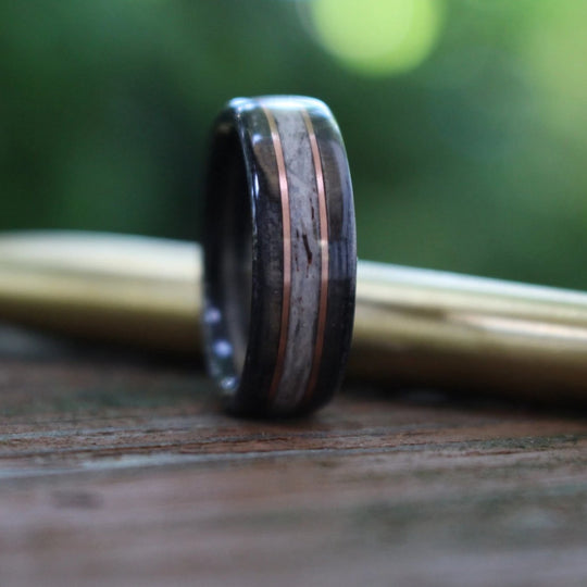 (In-Stock) Weathered Maker's Mark & Elk w/Double Rose Gold - Size 11/7 mm Wide