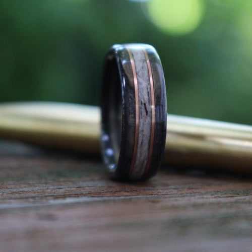 (In-Stock) Weathered Maker's Mark & Elk w/Double Rose Gold - Size 10.5/8 mm Wide