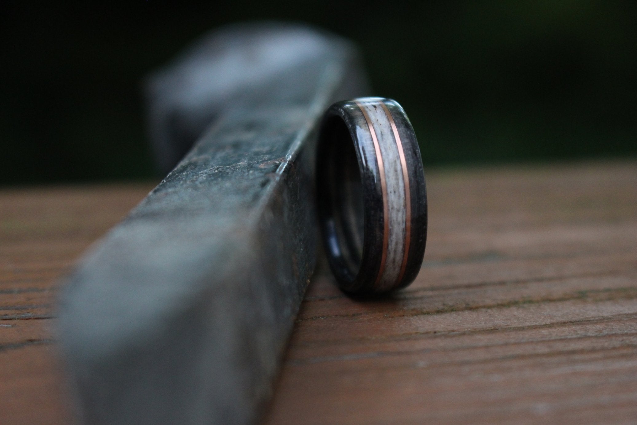 (In-Stock) Weathered Jim Beam & Elk w/Double Rose Gold - Size 14.5/7 mm Wide