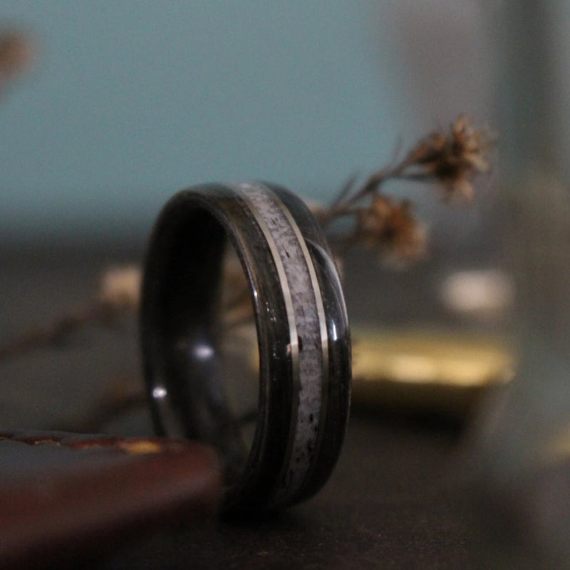 (In-Stock) Weathered Woodford Reserve & Elk w/Double White Gold - Size 8.5/9mm Wide