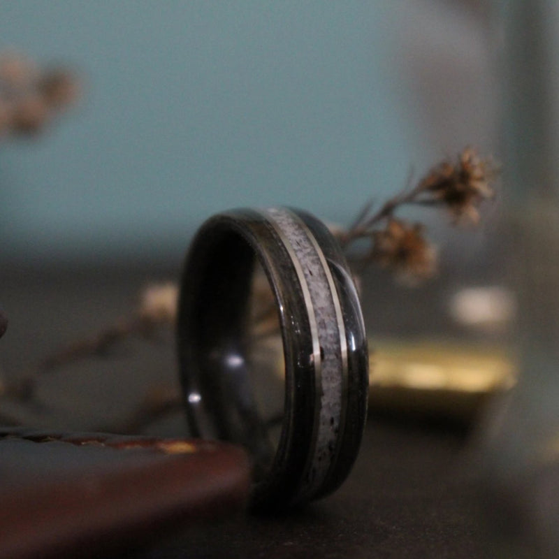 (In-Stock) Weathered Jack Daniel's & Elk w/Double Stainless Steel - Size 9/ 7mm Wide