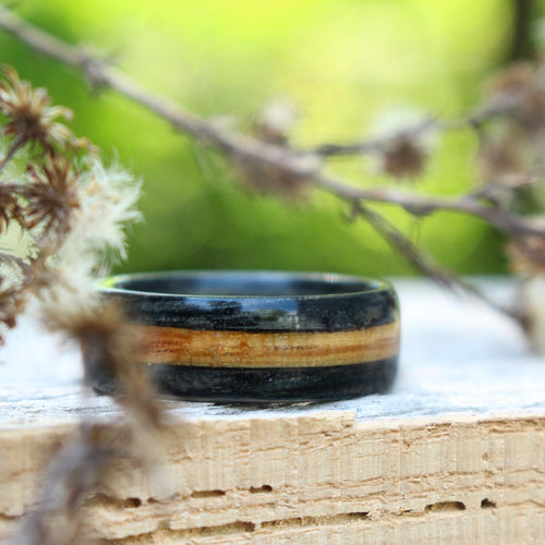 (In-Stock) Whiskey Double - Weathered Buffalo Trace w/ Natural Buffalo Trace Inlay  8/9mm Wide