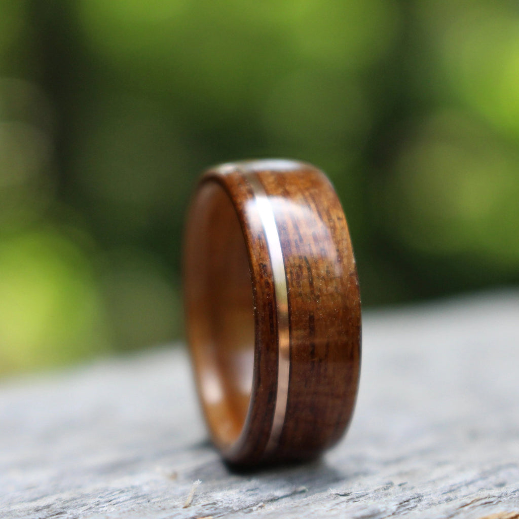 In-Stock Ring - (In-Stock) Teak & Whiskey - Wild Turkey W/Offset Copper Inlay - Size 12/8mm Wide