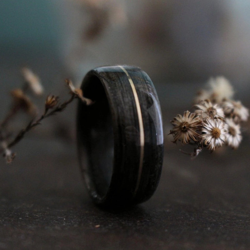 In-Stock Ring - (In-Stock) Weathered Buffalo Trace W/Centered Rose Gold - Size 9.5/7mm Wide