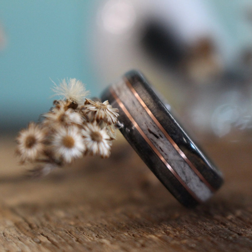 In-Stock Ring - (In-Stock) Weathered Jack Daniel's & Elk W/Double Rose Gold - Size 12.25/ 5.5 Mm Wide