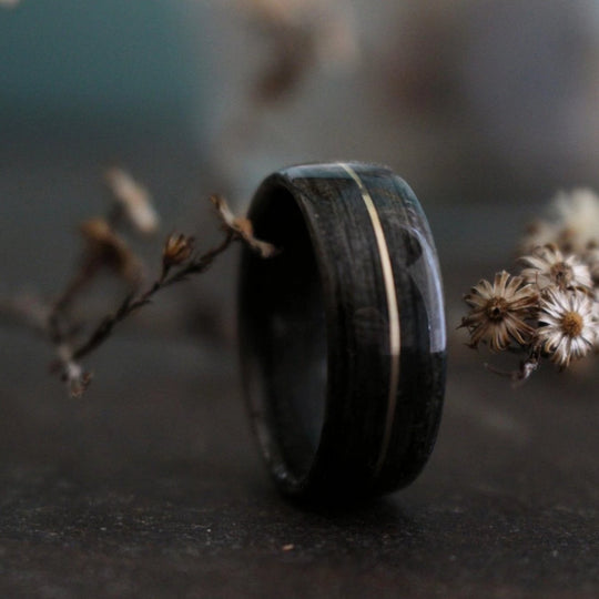 In-Stock Ring - (In-Stock) Weathered Jack Daniel's W/Centered Yellow Gold - Size 7/9 Mm Wide