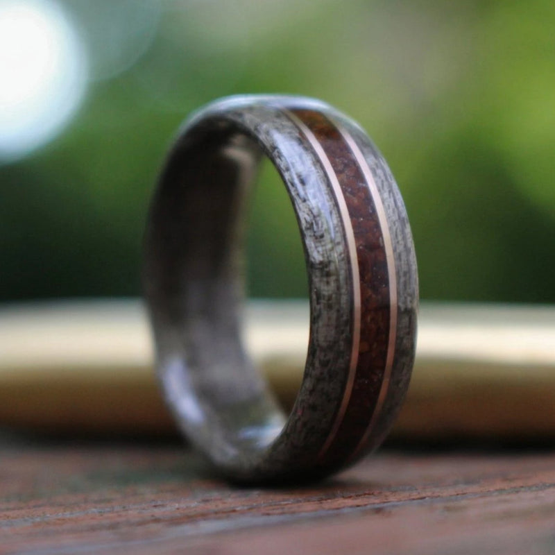 In-Stock Ring - (In-Stock) Weathered Maple & Coffee W/Dual Bronze - Size 6.75/9mm Wide