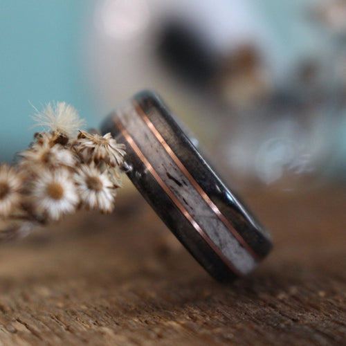 In-Stock Ring - (In-Stock) Weathered Woodford Reserve & Elk W/Double Rose Gold - Size 5/5.5 Mm Wide