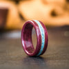 (In-Stock) Purple Heart Wood w/Turquoise Inlay & Dual Yellow Gold - Size 10/8mm Wide