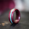 (In-Stock) Purple Heart Wood w/Turquoise Inlay & Dual Yellow Gold - Size 10/8mm Wide