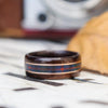 Rings - Celtic Tartan Wood Wedding Ring - Rosewood With Center Tartan & Dual Gold Inlays