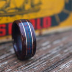 Rings - Celtic Tartan Wood Wedding Ring - Rosewood With Center Tartan & Dual Gold Inlays