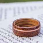 Rings - Historic Teak Wood Wedding Ring From The USS North Carolina With Whiskey Barrel And Copper Inlay