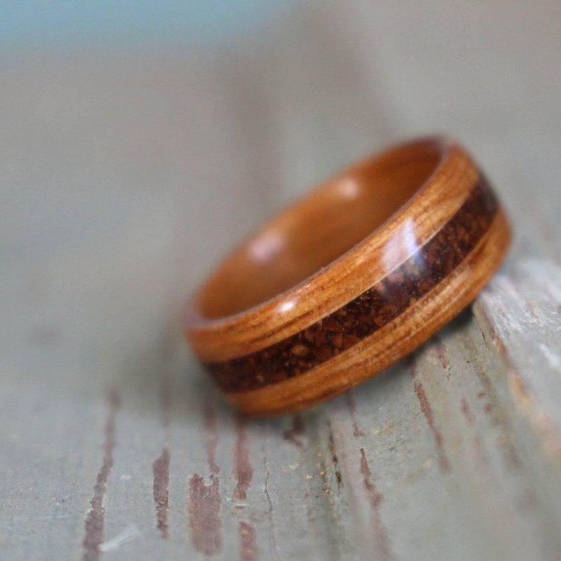 Rings - Natural Whiskey Barrel With 1950s Coffee Inlay Wood Ring