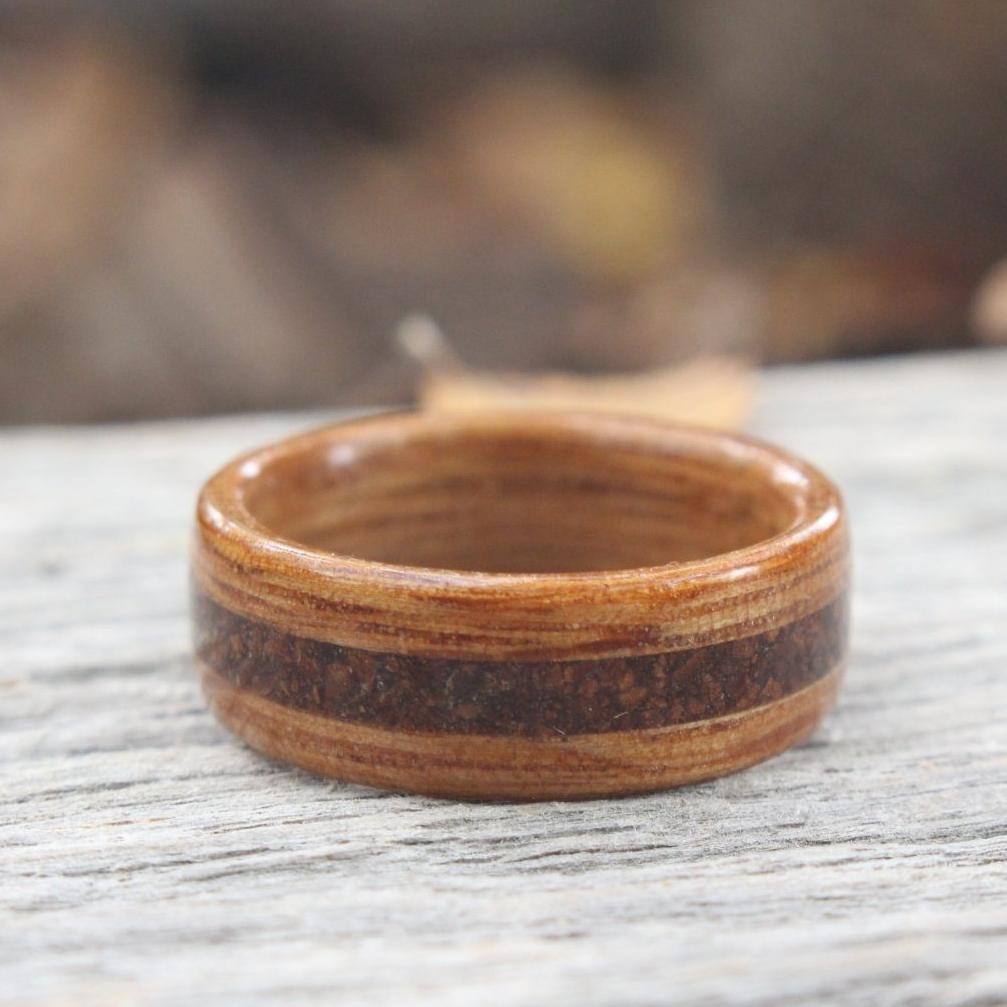 Rings - Natural Whiskey Barrel With 1950s Coffee Inlay Wood Ring