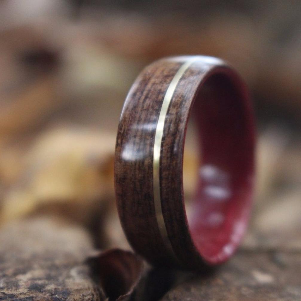 Rings - Purple Heart Wood, M1 Garand WWII Rifle Walnut, And Gold Ring - Support Our Veterans