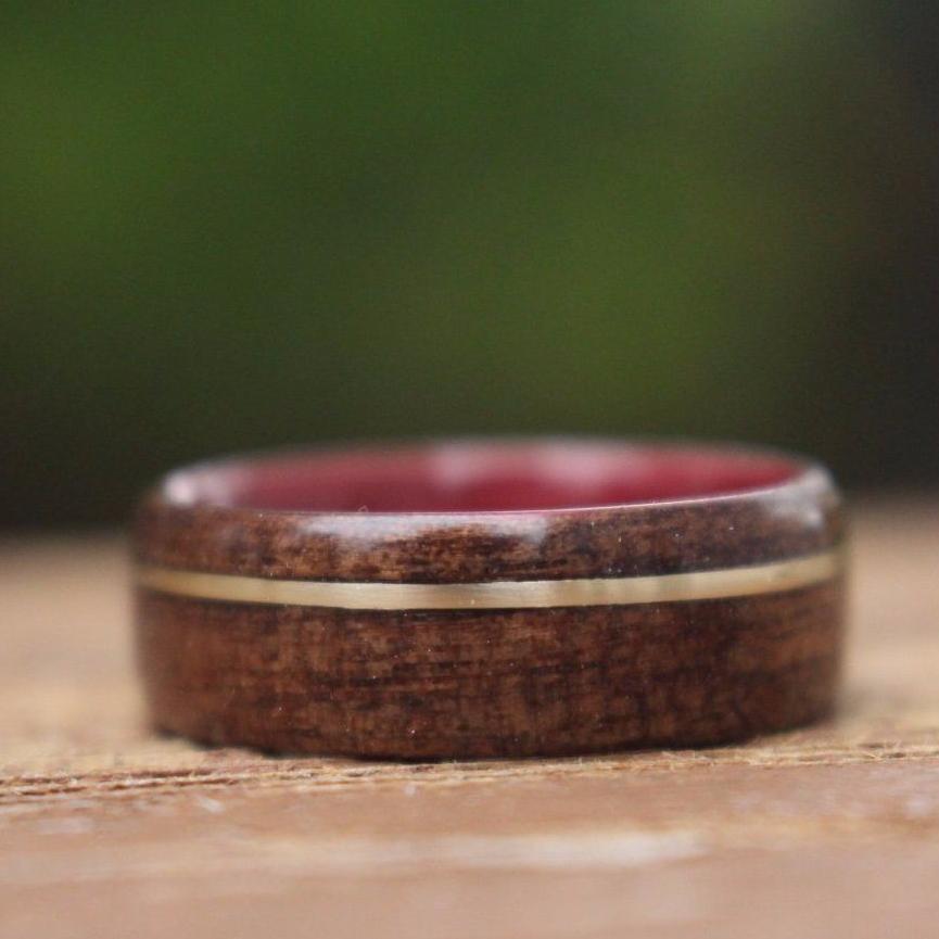 Rings - Purple Heart Wood, M1 Garand WWII Rifle Walnut, And Gold Ring - Support Our Veterans