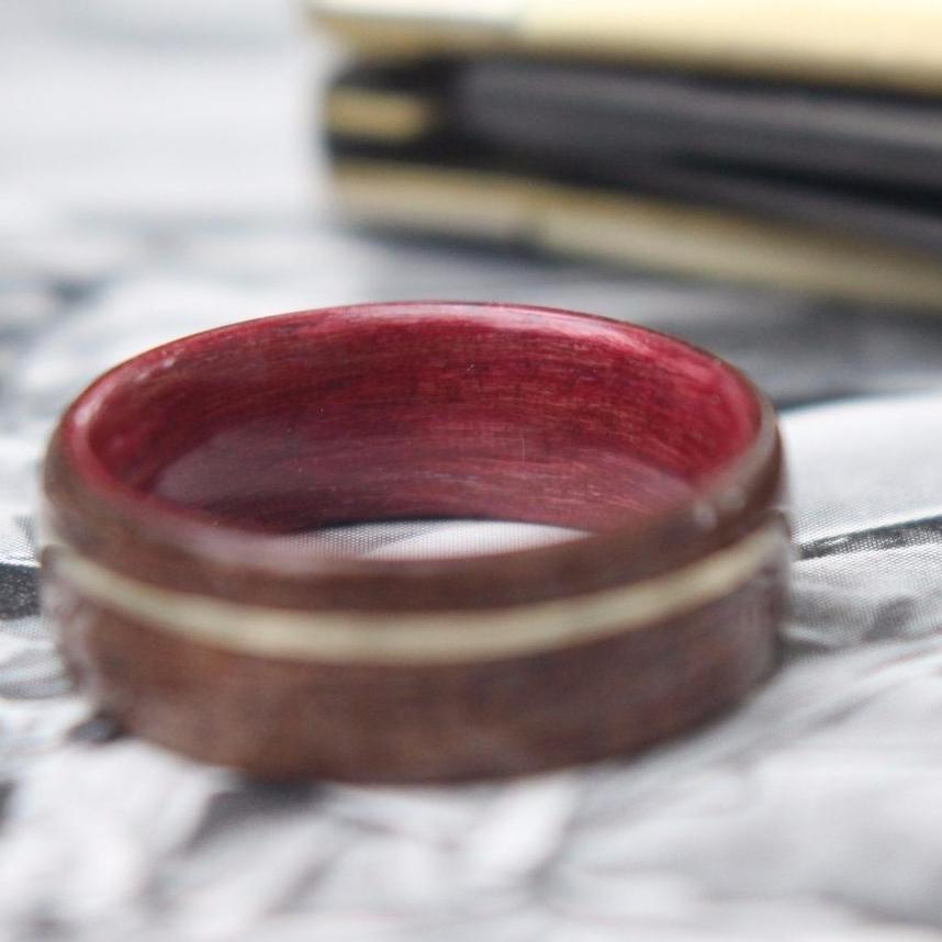 Rings - Purple Heart Wood, M1 Garand WWII Rifle Walnut, And Gold Ring - Support Our Veterans