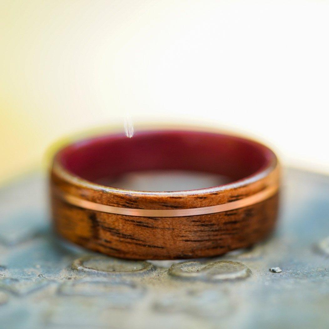 Rings - Purple Heart Wood Wedding Ring With M1 Garand WWII Rifle Walnut And Gold - Support Our Veterans
