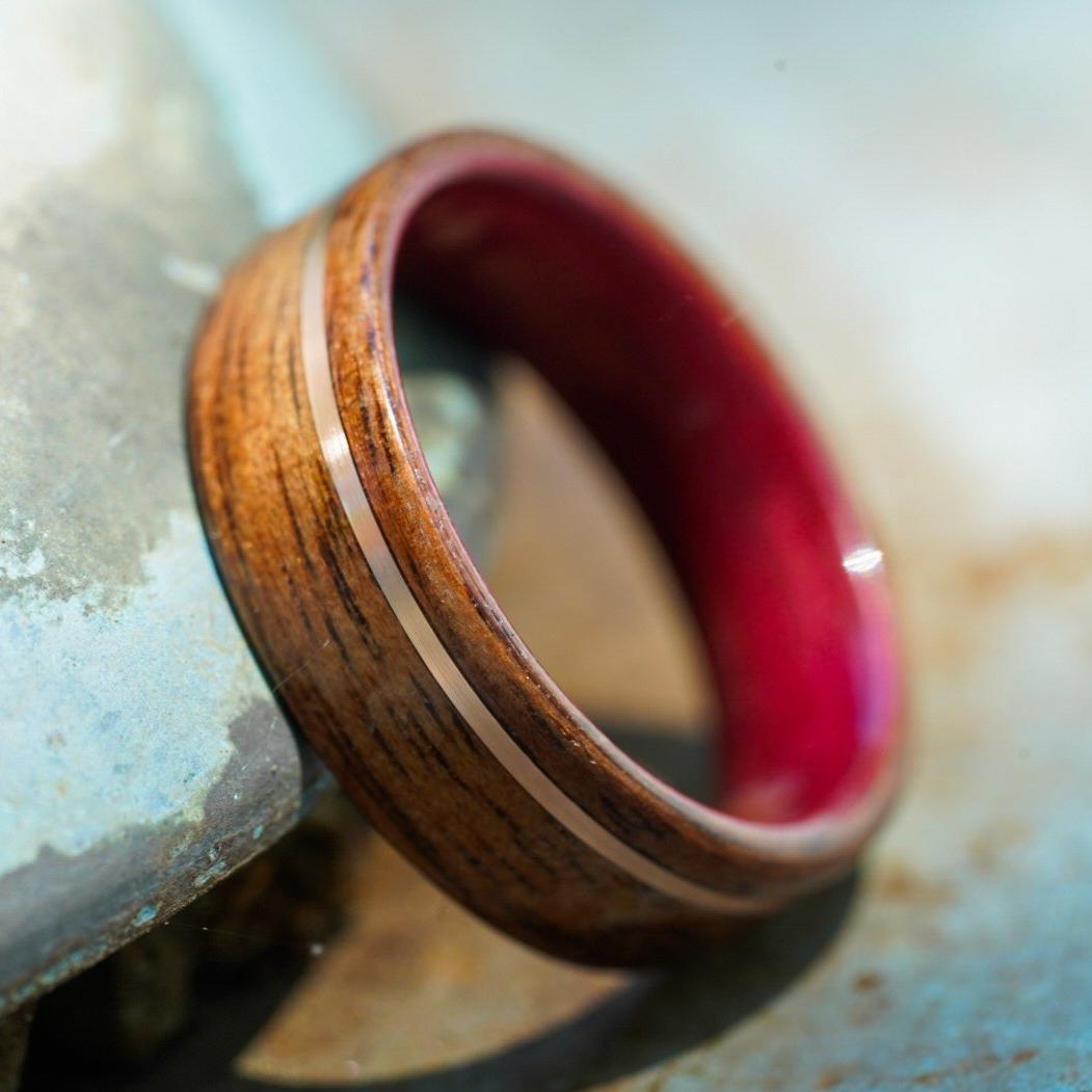 Rings - Purple Heart Wood Wedding Ring With M1 Garand WWII Rifle Walnut And Gold - Support Our Veterans