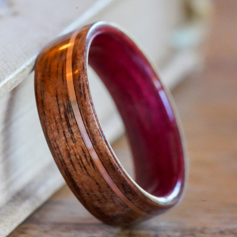 Rings - Purple Heart Wood Wedding Ring With M1 Garand WWII Rifle Walnut And Gold - Support Our Veterans