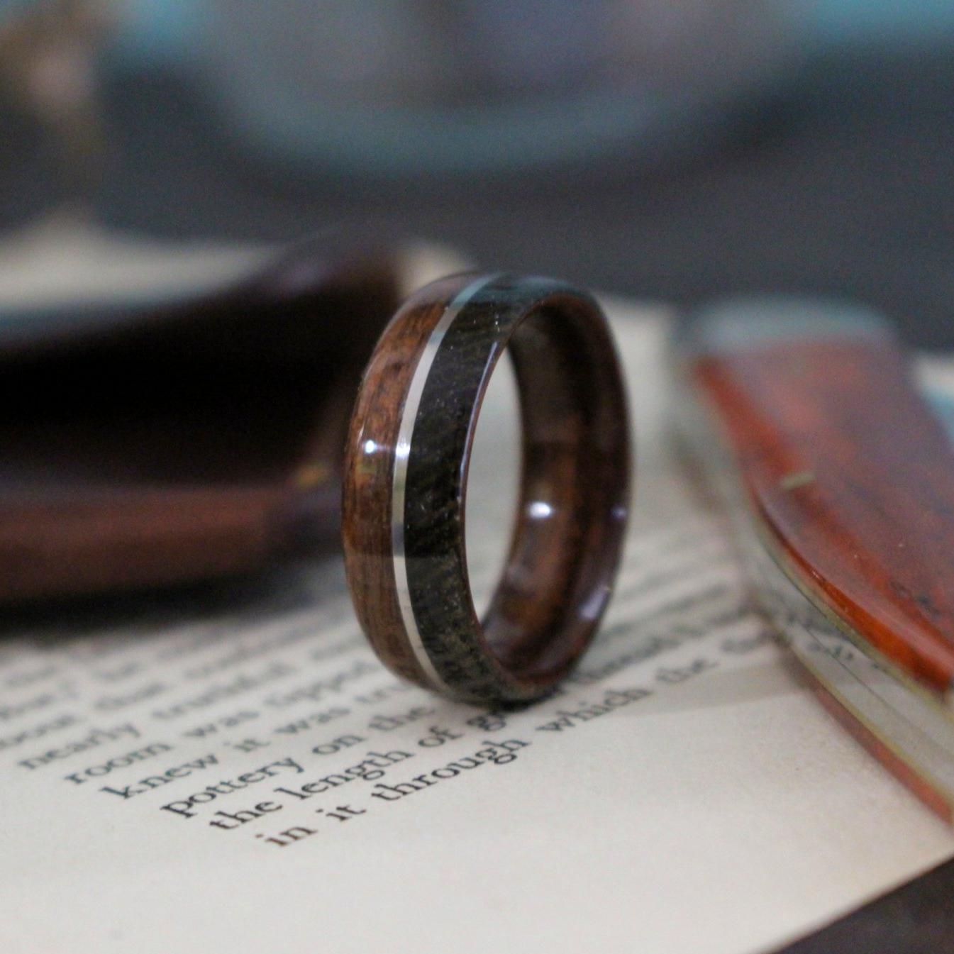 Rings - Springfield 1903 Rifle Stock Wood Wedding Ring With Wool And Silver