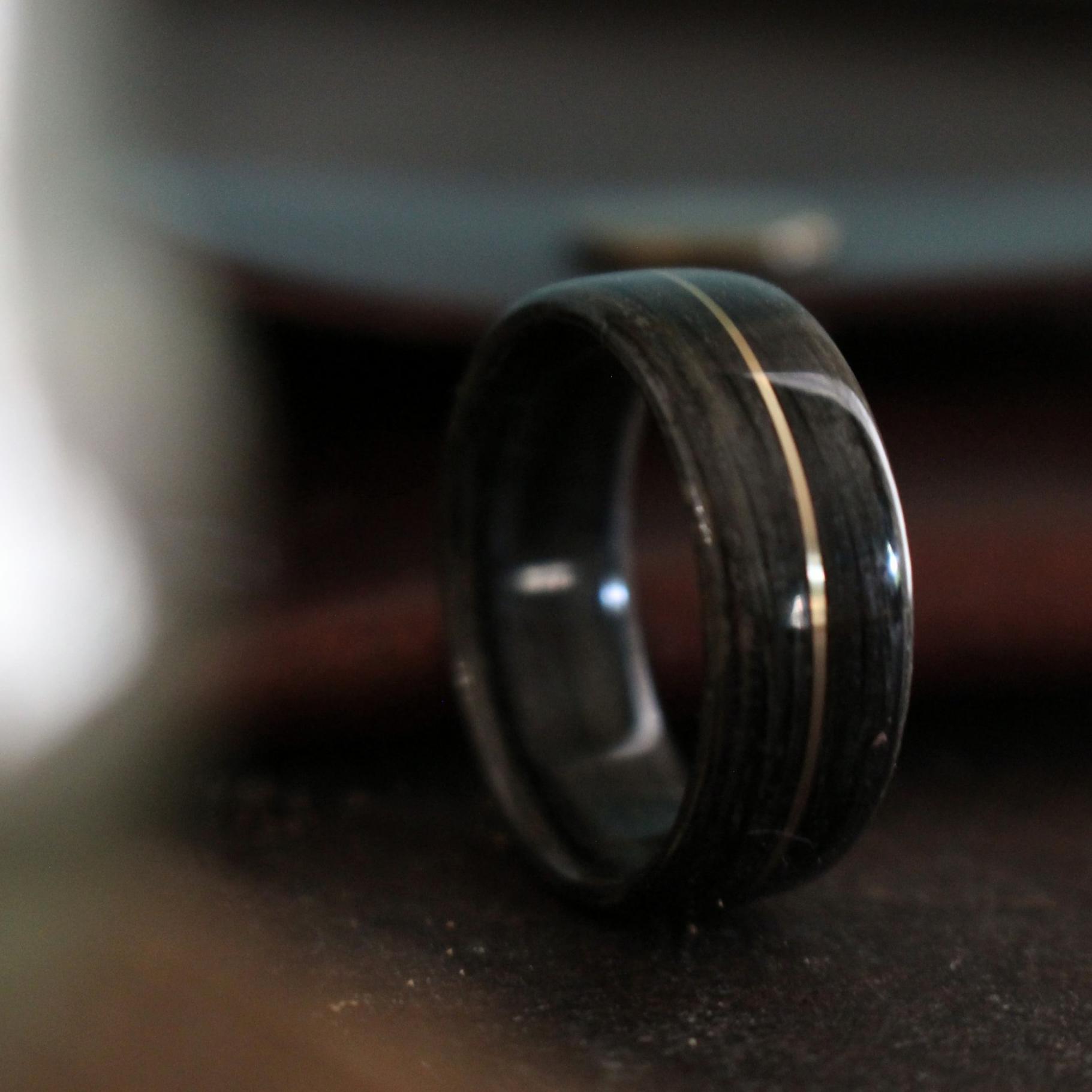 Rings - Weathered Whiskey Barrel Wood Wedding Ring And Center Gold Inlay