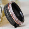 Rings - Weathered Whiskey Barrel Wood Wedding Ring With Elk Antler Edge And Offset Gold Inlay