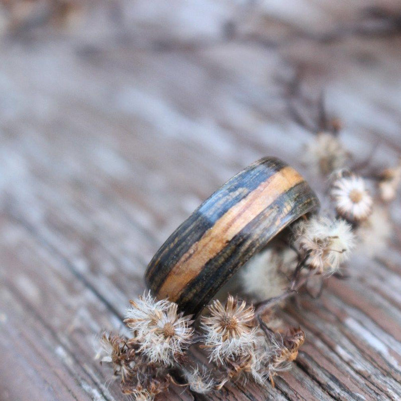 Rings - Whiskey Double Ring - Weathered Whiskey Barrel With Natural Inlay