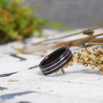 (In Stock) Scots-Irish Tartan Ring -  Rosewood with Center Flower of Scotland Tartan & Dual Silver Inlays  Size 7.5/8mm