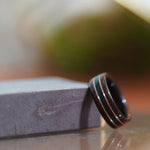 In Stock) Scots-Irish Tartan Ring -  Rosewood with Blackwatch Tartan & Dual Rose Gold Inlays  Size 9.5/9mm