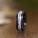 (In-Stock) Weathered Jack Daniel's & Elk w/Double Silver Inlay - Size 7.5/9 mm Wide