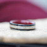 (In-Stock) Weathered Jack Daniel's & Elk w/Double Yellow Gold & Bloodwood Liner - Size 12/7mm Wide