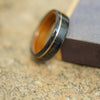 (In-Stock) Weathered Jameson Whiskey Barrel w/Natural Jameson Liner and Offset Yellow Gold Inlay  Size 10.5/7mm Wide