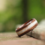 (In-Stock) Antique Walnut w/Elk and Double Rose Gold - Size 9.75/9 mm Wide