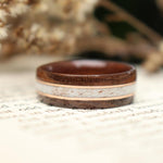 (In-Stock) Antique Walnut w/Elk and Double Rose Gold - Size 9.75/9 mm Wide