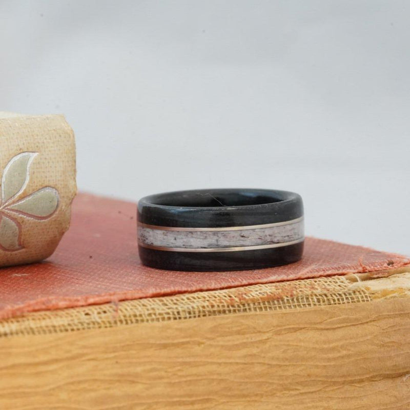 (In-Stock) Weathered Jack Daniel's & Elk w/Double White  Gold - Size 10.75 / 9 mm Wide