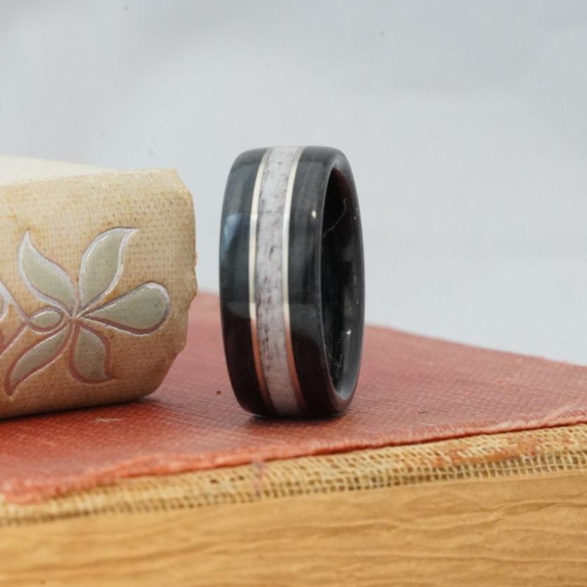 (In-Stock) Weathered Jack Daniel's & Elk w/Double White  Gold - Size 11.5/9 mm Wide