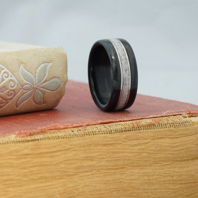 (In-Stock) Weathered Jack Daniel's & Elk w/Double White  Gold - Size 11.5 / 9 mm Wide