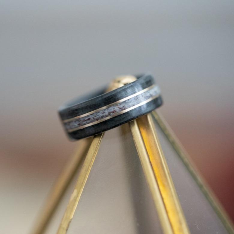 (In-Stock) Weathered Woodford Reserve & Elk w/Double Yellow Gold - Size 10 / 9mm Wide